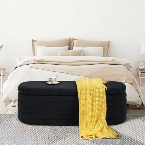 45.5" Black Ottoman with Storage, Sherpa
