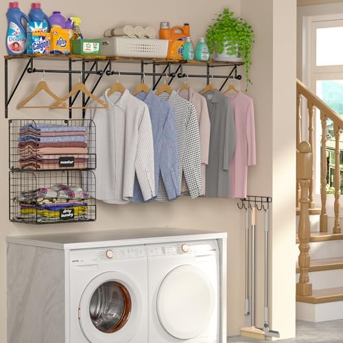 Laundry Room Shelves Wall Mounted with Wire Baskets, Over the Washer and Drye...