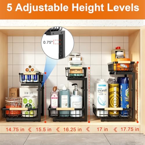 REALINN Under Sink Organizer, 2 Pack Height Adjustable Under Sink Organizers ...