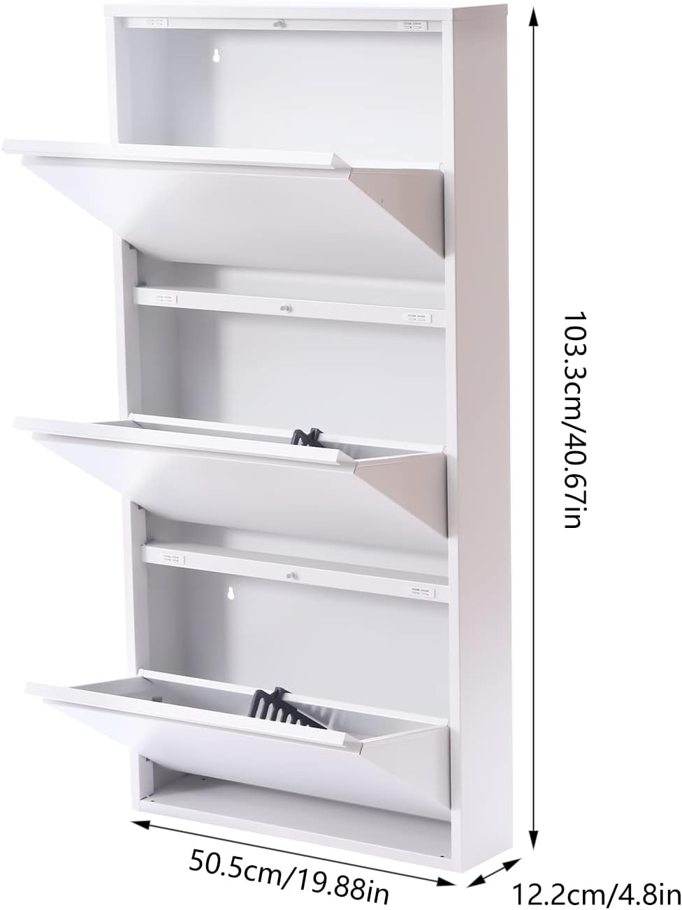 3-Tier Slim Shoe Cabinet, Freestanding & Wall Mounted Metal Shoe Storage ...