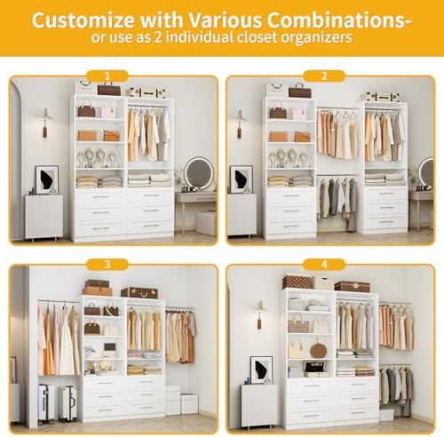 Closet System with 6 Drawers, Wood Closet Organizer System, Walk-in Closet or...