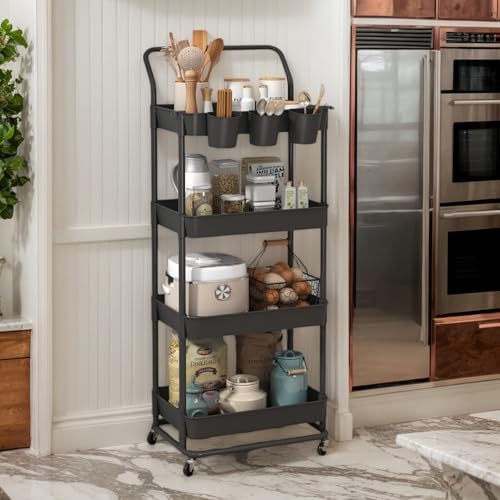 Buzowruil 4-Tier Rolling Utility Cart, Storage Cart with Handle Multi-Purpose...
