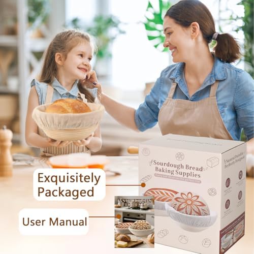 52 Pcs Sourdough Starter Kit with 9" Round & 10" Oval Bread Pro...