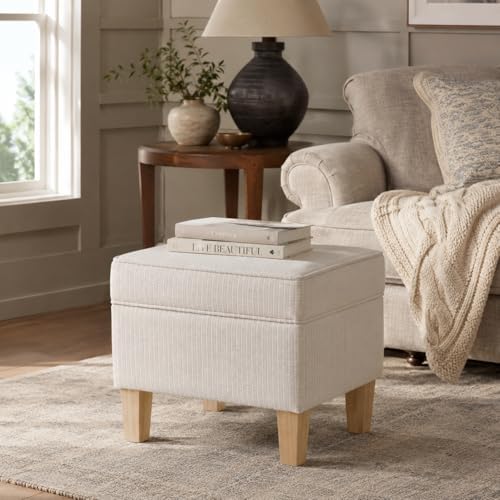 HomePop 22" Modern Rectangular Storage Ottoman - White Woven Stripe