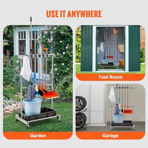 VEVOR Garden Tool Organizer, 10 Slots with Hooks, Yard Tool Tower Rack with W...