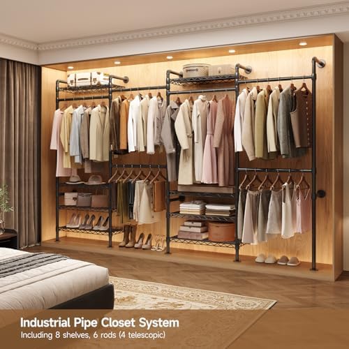 ComfyCorner Wall Mounted Garment Rack, Industrial Pipe Clothing Rack Black