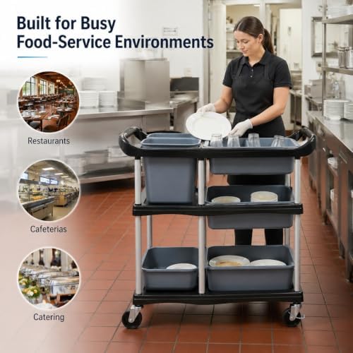 3 Tier Utility Cart Heavy Duty 330lbs Capacity Rolling Service Cart Utility C...