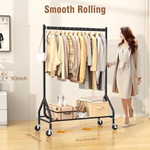 EAGMAK Heavy Duty Clothes Rack Load 420 LBS, Rolling Garment Rack with Lockab...