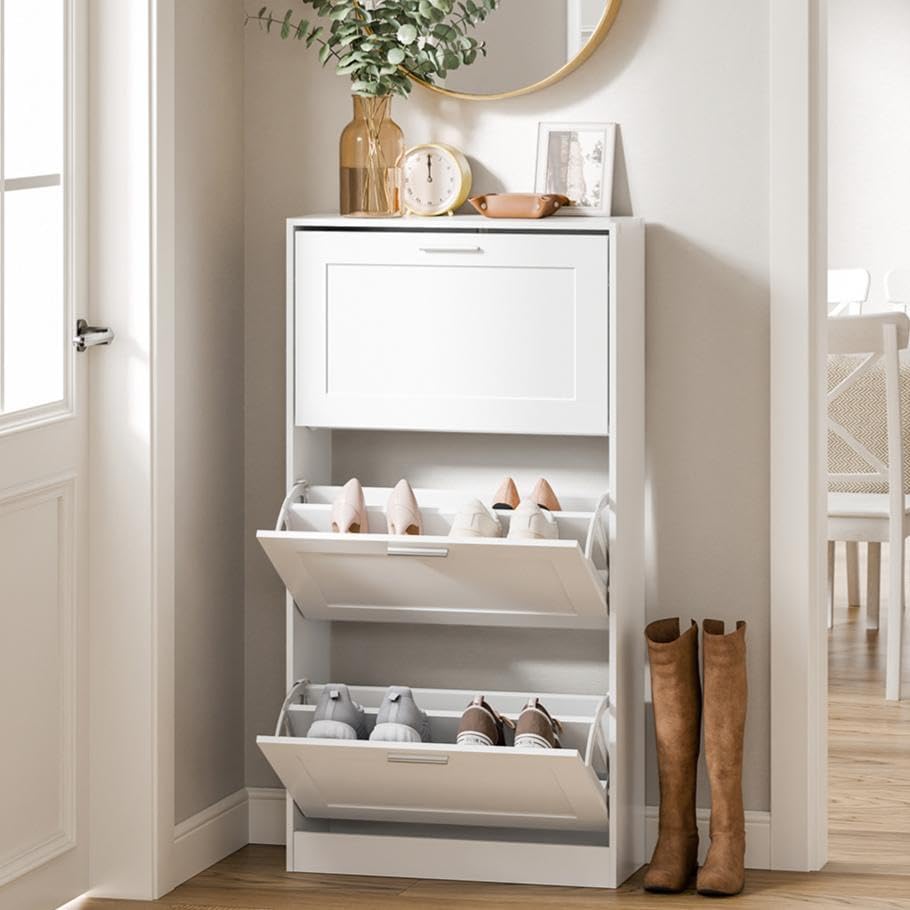 SoBuy Shoe Storage Cabinet Entryway, Freestanding Shoe Cabinet with 3 Flip-Dr...