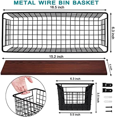 SheeChung [Extra Large Wall Storage Basket, Metal Hanging Basket, Black
