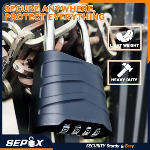 SEPOX® Large Padlock Combination Lock 2.2", Long Shackle, 4 Big Digit, 4Pcs