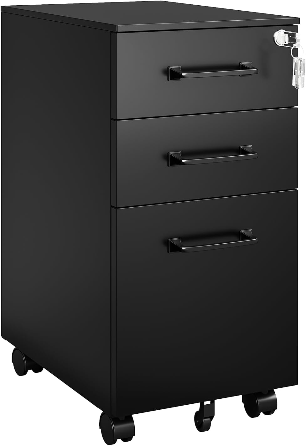 MIIIKO File Cabinet 3 Drawers on Wheels Under Desk, Black Metal File Cabinets...