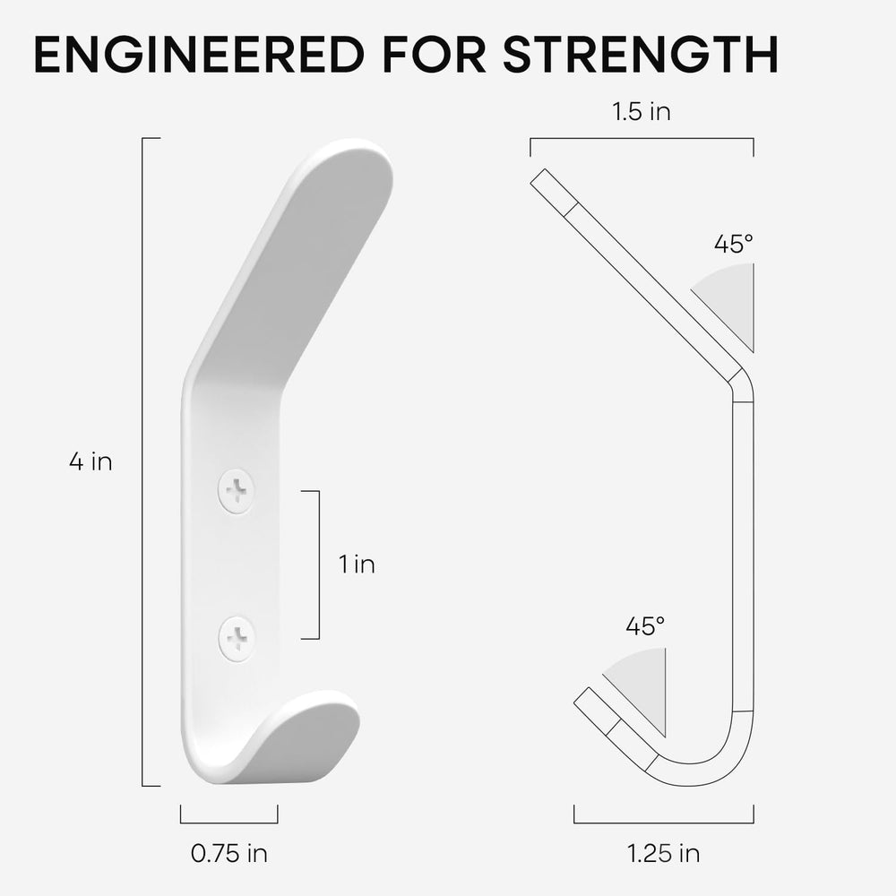 Homeforia White Wall Coat Hooks, High-End Metal, Heavy Duty, Set of 6