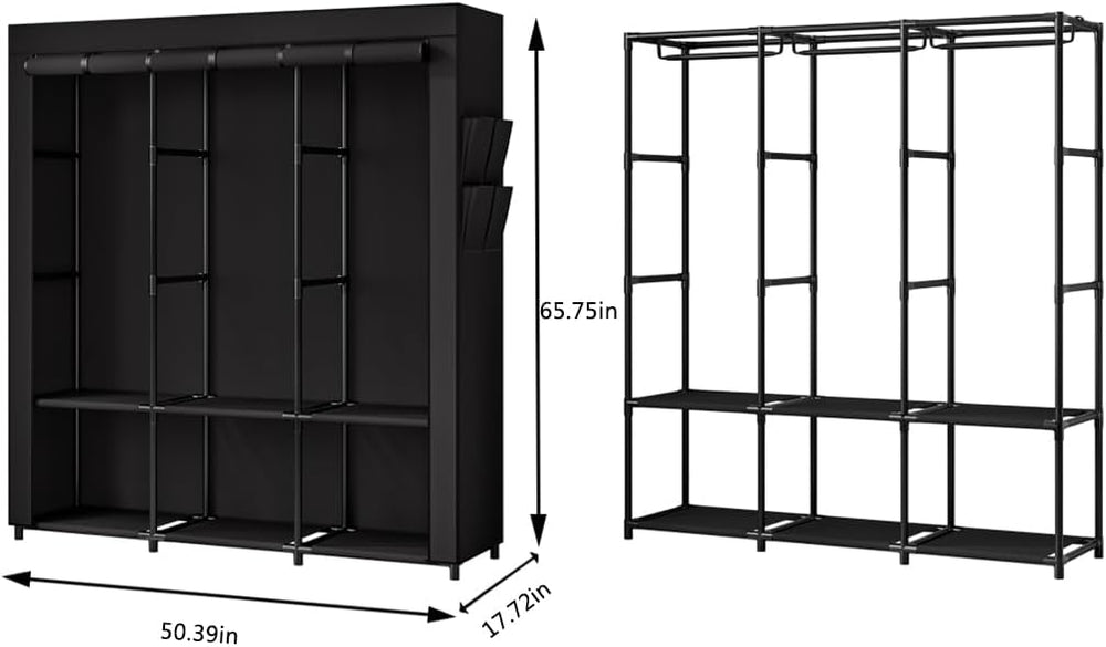 SORCEDAS Portable Closet Wardrobe with Hanging Rods Shelves Clothes Storage