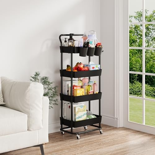 Buzowruil 4-Tier Rolling Utility Cart, Storage Cart with Handle Multi-Purpose...