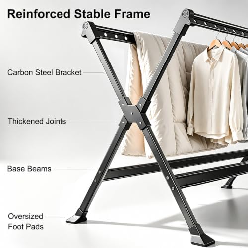 53-93 Inches Heavy Duty Foldable Clothes Drying Rack, Aluminum Alloy and Carb...