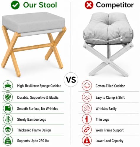 BAMBOOHOMIE Foldable Foot Stool Ottoman, Modern Foot Rest with Bamboo X Legs ...