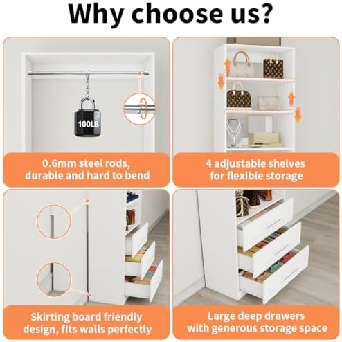 Closet System with 4 Sets, 8–21 FT Closet System with 6 Drawers, 9 Shelves &a...