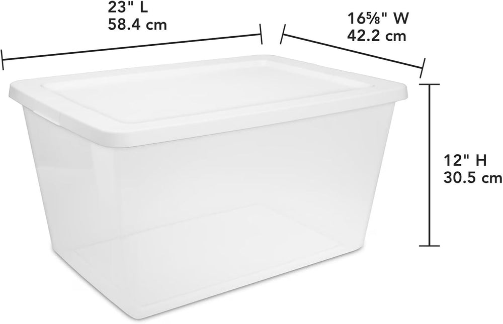 58 Qt Storage Bins with Snap-On Lids, 4-Pack Clear Plastic Stackable Totes