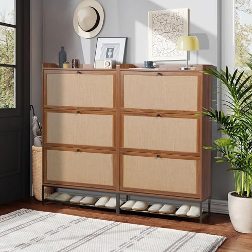 LEVNARY Shoe Cabinet for Entryway, Slim Shoe Cabinet with 3 Flip Drawers Narr...
