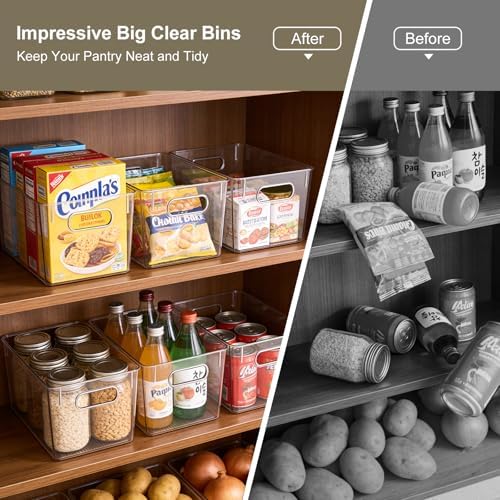 Hudgan 4 Clear Pantry Organizer Bins for Kitchen Cabinet, Refrigerator