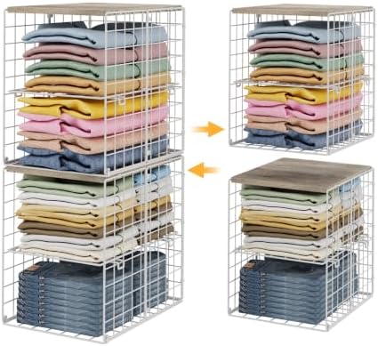 Hencawima 2 Pack Stackable Closet Storage Bins with Removable Divider, Wire S...