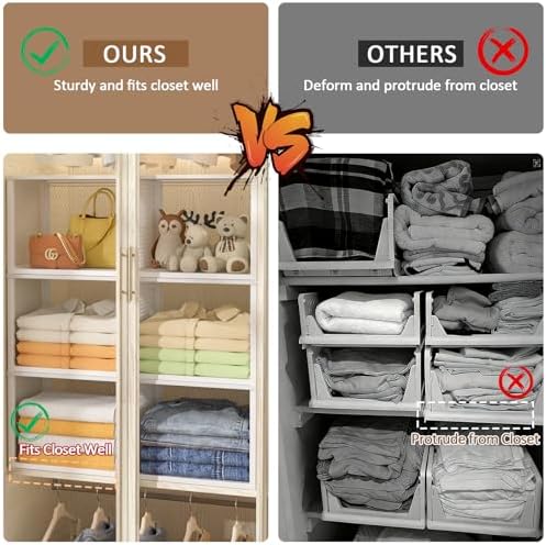3 Pack Stackable Closet Organizers and Storage Basket, Closet Shelves with Wo...