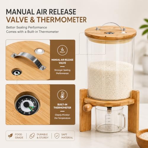 7.5L Rice Dispenser, Flour and Cereal Container, Glass Food Storge Container ...