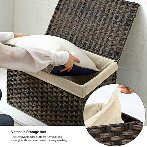 SONGMICS Woven Storage Basket with Lid, 17.2 Gallon (65L), Foldable