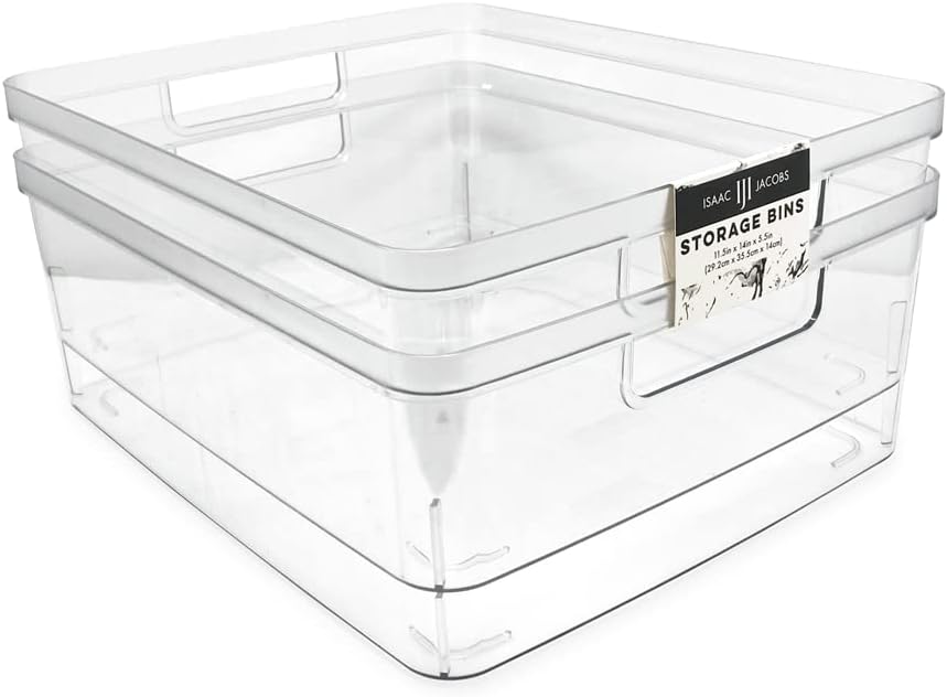 Isaac Jacobs 2-Pack Large Clear Storage Bins (11.5” L x 14” W x 5.5” H)