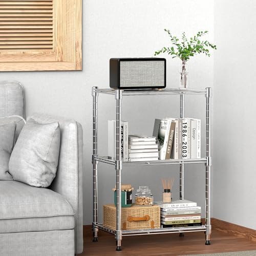 3 Tier Shelf Metal Storage Shelves Wire Rack Closet Organizers with Wheel for...