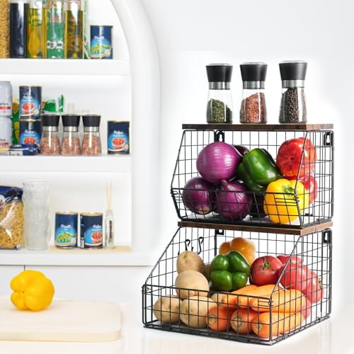 Mefirt Fruit Basket, Stackable Wall Mounted Fruit Baskets, Potato Baskets Oni...