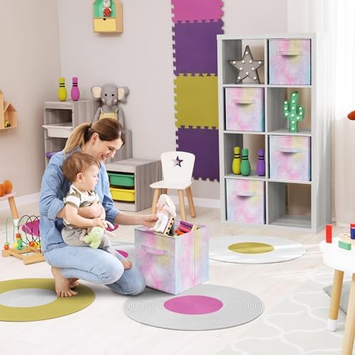 Sorbus Cube Storage Bin Set, 6 Foldable Fabric Baskets (Rainbow Sparkle)