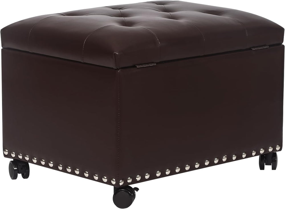 Leather Storage Ottoman Bench