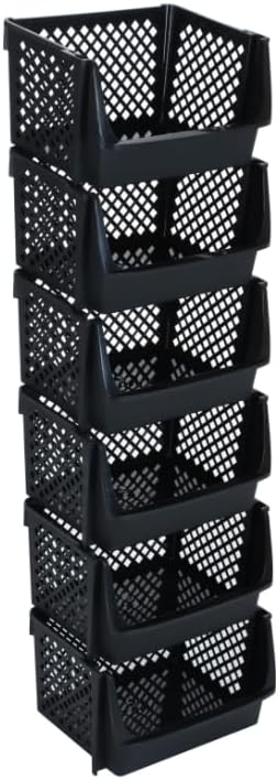 Large Stackable Storage Bins Open Front for Pantry Storage, 6 Pack - Black
