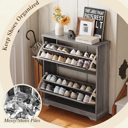 Semiocthome Farmhouse Shoe Storage Cabinet with 2 Flip Drawers, 31.5"(W)...