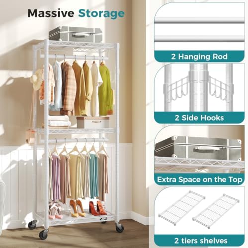 OLIXIS Clothes Rack Heavy Duty Adjustable Garment Clothing Rack with Wheels, ...