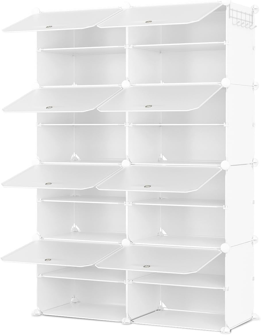 Shoe Rack 8 Tier Shoe Storage Cabinet with Door 32 Pair Tall Shoes Rack Organ...
