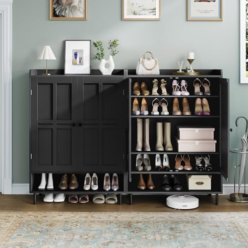 Shoe Storage Cabinet with 2 Doors, 6-Tier Shoe Cabinet with 3 Adjustable Shel...