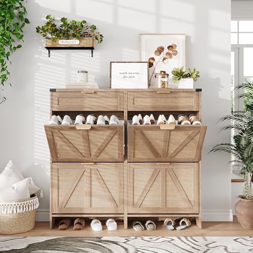 Halitaa Shoe Cabinet with 4 Flip Drawers & 2 Drawers,Farmhouse Shoe Stora...
