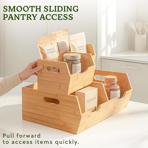 HOMESTEAD Extra Large Bamboo Pantry Storage Bins – 30% Larger, Stackable Pota...