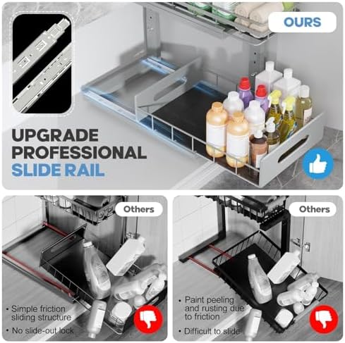 Under Sink Organizer Upgrade To Professional Rails,2-Tier Dual Pull Out Cabin...
