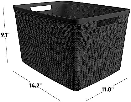 Curver Set of 4 Large 20L Jute Decorative Plastic Organization and Storage Ba...