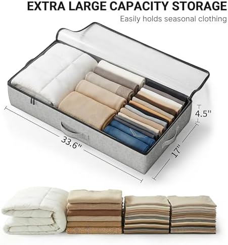 2-Pack Under Bed Storage Containers, 4.5 Inches Tall Clothes Storage, Grey