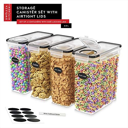 DWËLLZA KITCHEN Cereal Containers Storage 4L Set of 4 Airtight Food Storage C...