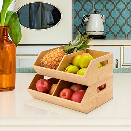 2 Set Bamboo Storage Bin, Pantry Organization and Storage Baskets, Kitchen Or...