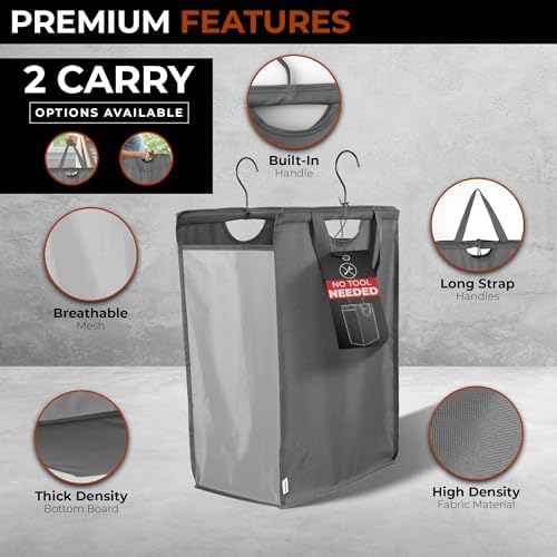 ALCOVA 2 Pack Hanging Laundry Hamper, 59L Over the Door Laundry Bag, Grey