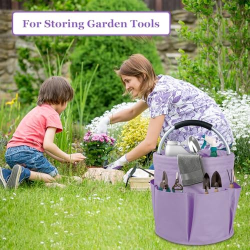 2Pcs 17L Collapsible Cleaning Supplies Caddy with Handle for Travel, Purple