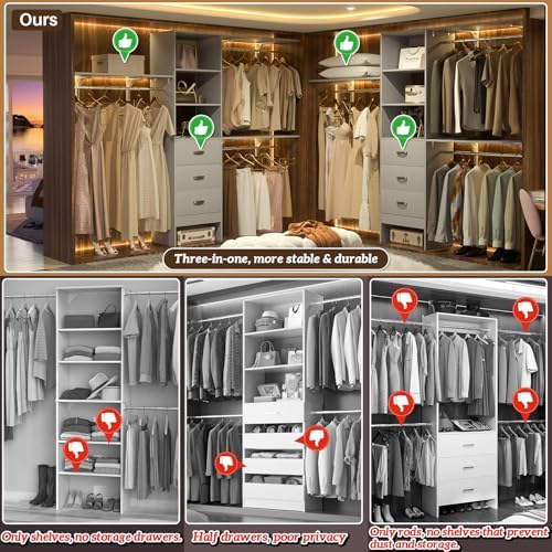 iSunirm 8FT Closet System, 96'' Closet Organizer System with 3 Hangin...