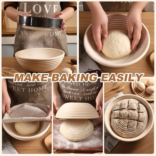 Banneton Bread Proofing Basket Set of 4PCS 6 Inch Mini Round Sourdough Dough ...